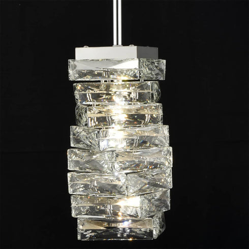 Modern Crystal Pendant Light Chrome Rod-Hung, LED 7W, 4000K