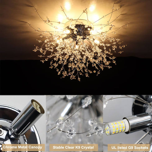 Modern Crystal Sputnik Ceiling Light 5-Light Firework Chrome