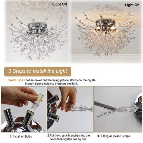 Modern Crystal Sputnik Ceiling Light 5-Light Firework Chrome