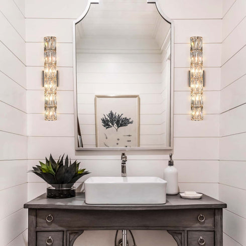 Modern Crystal Wall Sconce 6-Light Chrome Bathroom Wall Light Fixture