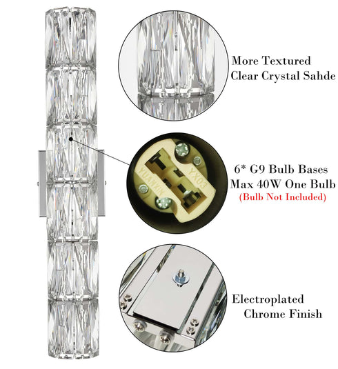 Modern Crystal Wall Sconce 6-Light Chrome Bathroom Wall Light Fixture
