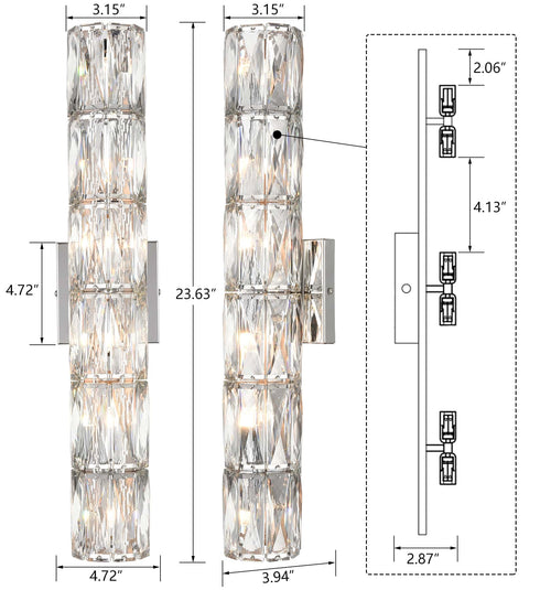 Modern Crystal Wall Sconce 6-Light Chrome Bathroom Wall Light Fixture