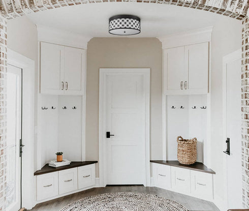 Modern Dimmable LED Flush Mount Ceiling Light Black Linen Drum Shade