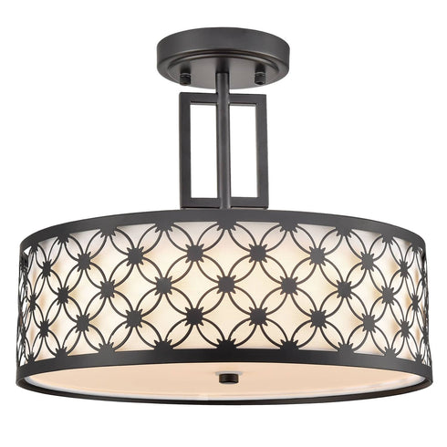 Modern Drum Black Metal with Linen Shade LED Dimmable Semi Flush Mount Ceiling Light Fixture