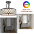 Modern Drum Black Metal with Linen Shade LED Dimmable Semi Flush Mount Ceiling Light Fixture