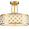 Modern Drum Brass Gold with Linen Shade LED Dimmable Semi Flush Mount Ceiling Light Fixture