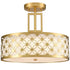 Modern Drum Brass Gold with Linen Shade LED Dimmable Semi Flush Mount Ceiling Light Fixture