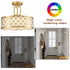 Modern Drum Brass Gold with Linen Shade LED Dimmable Semi Flush Mount Ceiling Light Fixture
