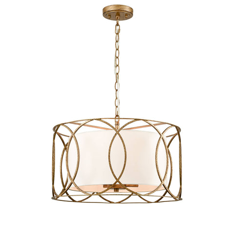 Modern Drum Chandelier Brass Fabric 3-Light Dining Room Pendant