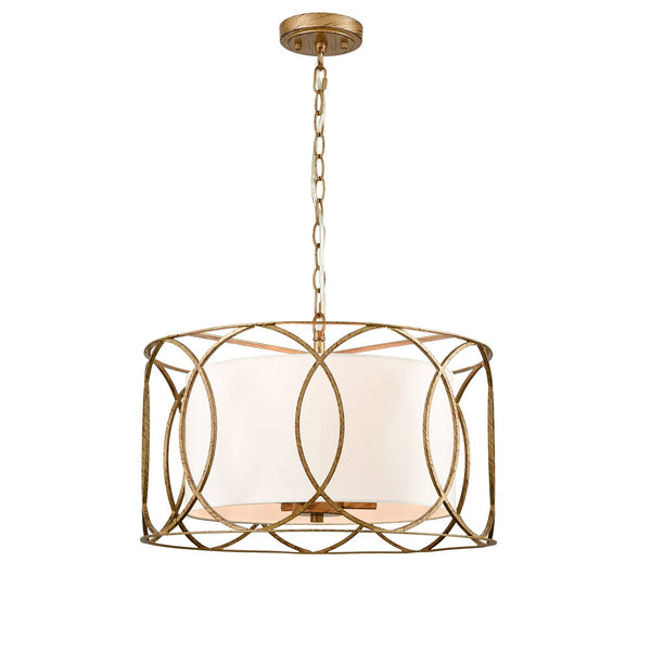 Modern Drum Chandelier Brass Fabric 3-Light Dining Room Pendant