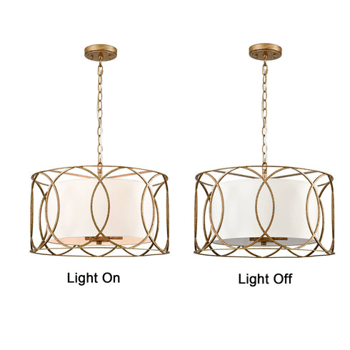 Modern Drum Chandelier Brass Fabric 3-Light Dining Room Pendant