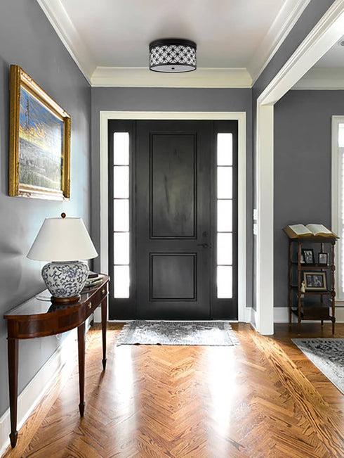 Modern 11'' Round Drum Shade Black Metal Dimmable LED Ceiling Light Hallway Light Fixtures