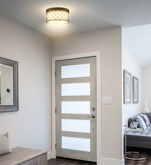 Modern 11'' Round Drum Shade Black Metal Dimmable LED Ceiling Light Hallway Light Fixtures