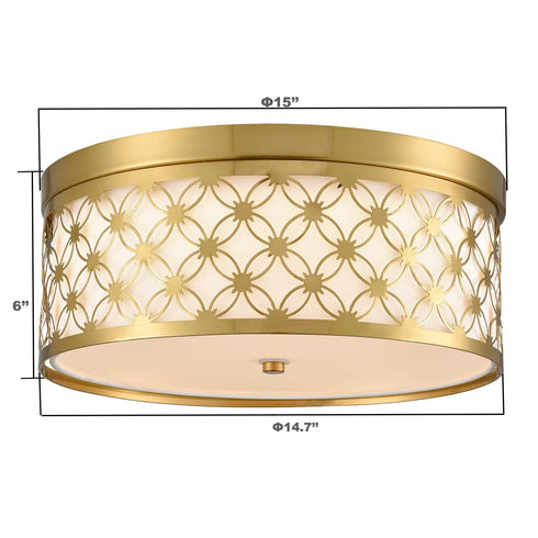 Modern 15'' Round Drum Shade Brushed Gold Dimmable LED Ceiling Light Hallway Light Fixtures