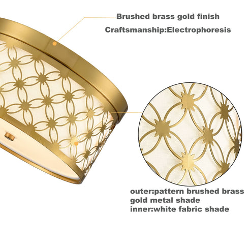 Modern 15'' Round Drum Shade Brushed Gold Dimmable LED Ceiling Light Hallway Light Fixtures