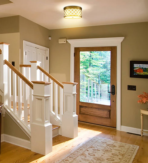 Modern 15'' Round Drum Shade Brushed Gold Dimmable LED Ceiling Light Hallway Light Fixtures