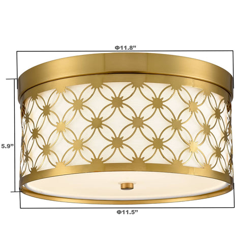 Modern 11'' Round Drum Shade Brushed Gold Dimmable LED Ceiling Light Hallway Light Fixtures