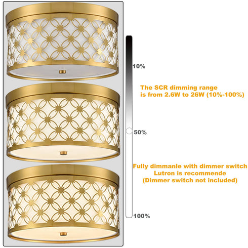 Modern 11'' Round Drum Shade Brushed Gold Dimmable LED Ceiling Light Hallway Light Fixtures