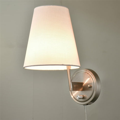 Modern Fabric Plug-in Wall Lamps Set of 2, Brushed Nickel