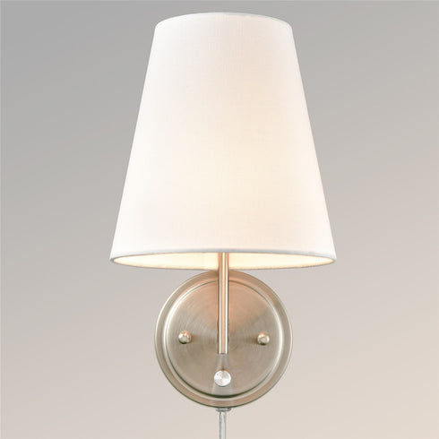 Modern Fabric Plug-in Wall Lamps Set of 2, Brushed Nickel