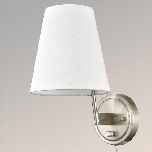 Modern Fabric Plug-in Wall Lamps Set of 2, Brushed Nickel