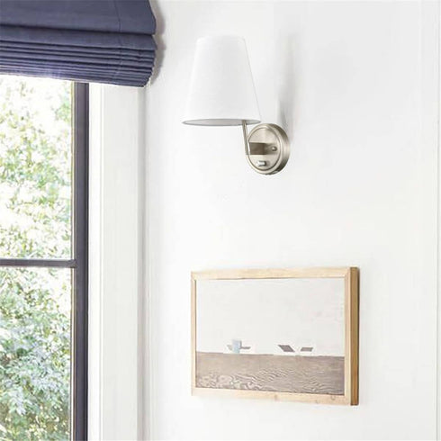 Modern Fabric Plug-in Wall Lamps Set of 2, Brushed Nickel