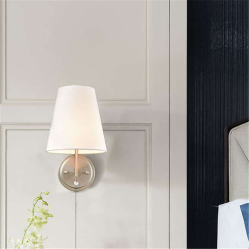 Modern Fabric Plug-in Wall Lamps Set of 2, Brushed Nickel