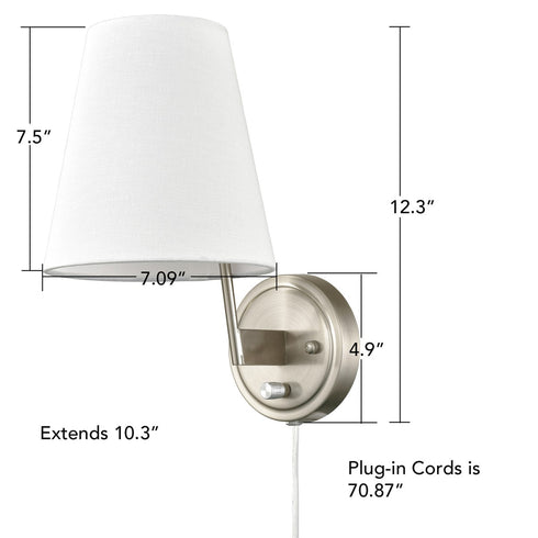 Modern Fabric Plug-in Wall Lamps Set of 2, Brushed Nickel
