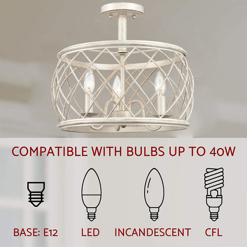 Modern Farmhouse Drum Semi-Flush Ceiling Light Metal Cage