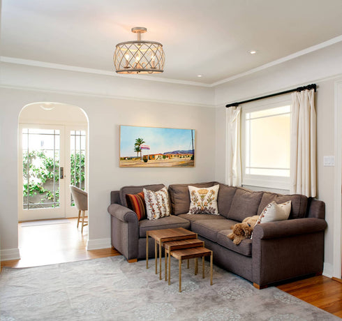 Modern Farmhouse Drum Semi-Flush Ceiling Light Metal Cage