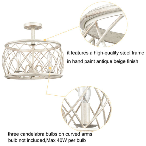 Modern Farmhouse Drum Semi-Flush Ceiling Light Metal Cage