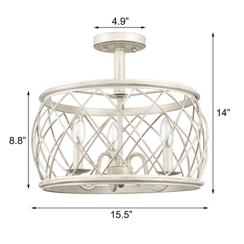 Modern Farmhouse Drum Semi-Flush Ceiling Light Metal Cage