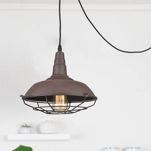 Fossano Rustic Farmhouse Plug-In Pendant Light, Rust Finish
