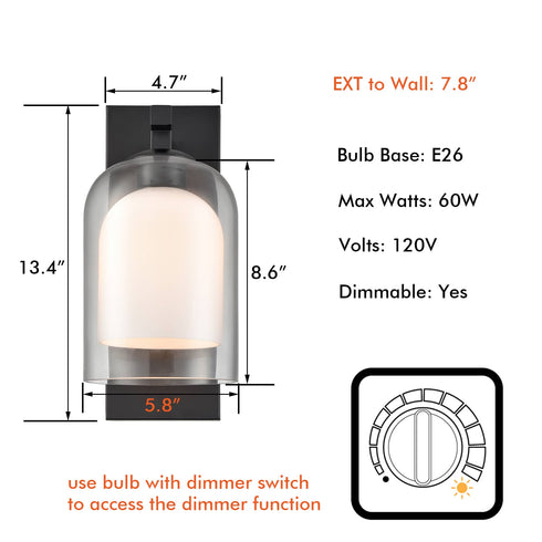 Modern Farmhouse Wall Sconces Glass with Two Glass Bell Shades