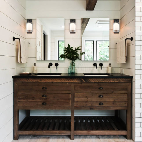 Modern Farmhouse Wall Sconces Glass with Two Glass Bell Shades