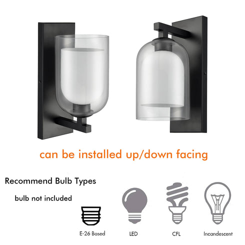 Modern Farmhouse Wall Sconces Glass with Two Glass Bell Shades