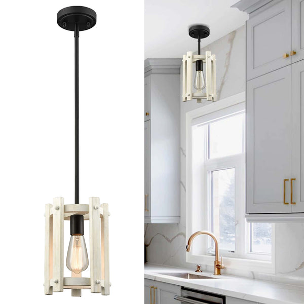 Modern Farmhouse Wood Pendant Light Fixture Black Finish
