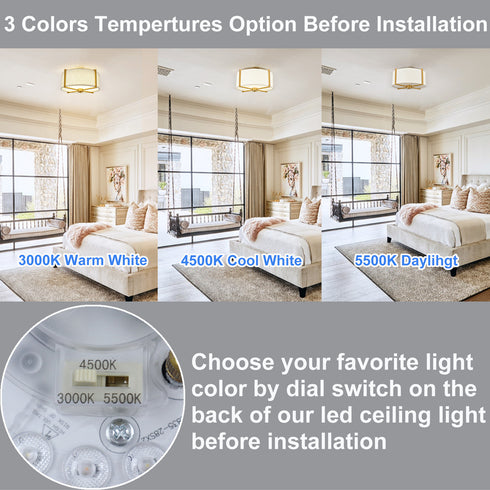 Modern Flush Mount Ceiling Light Drum Shade Brass Dimmable LED Ceiling Light