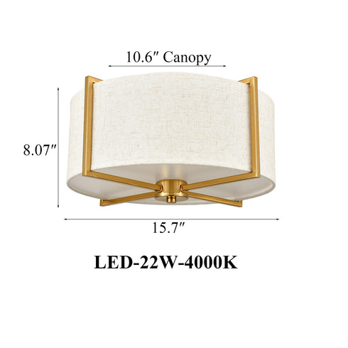 Modern Flush Mount Ceiling Light Drum Shade Brass Dimmable LED Ceiling Light
