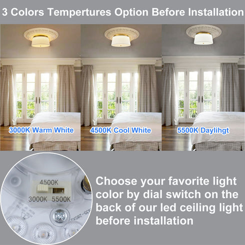 Modern Flush Mount Ceiling Light Fabric Drum Shade Dimmable LED Ceiling Light