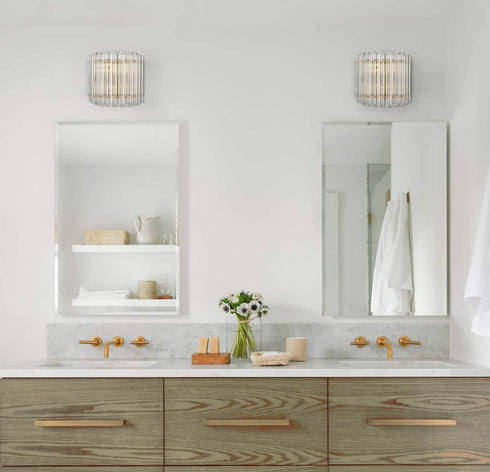 Modern Glass Rod Wall Sconce Brass Mid Century Art Deco 2 Lights