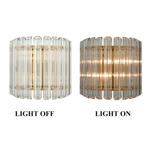 Modern Glass Rod Wall Sconce Brass Mid Century Art Deco 2 Lights