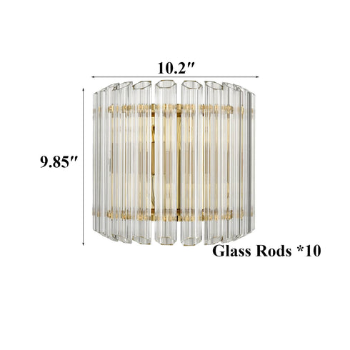 Modern Glass Rod Wall Sconce Brass Mid Century Art Deco 2 Lights