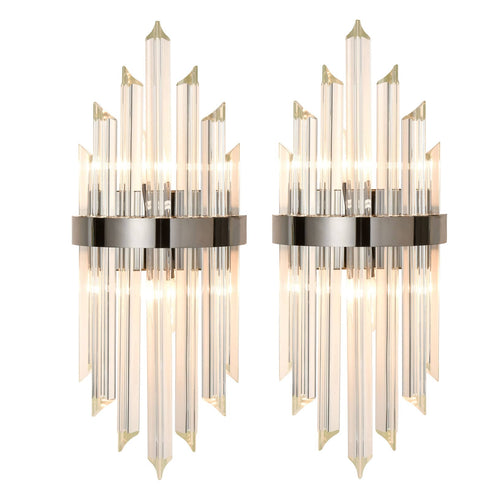 Modern Glass Rod Wall Sconces Titanium Black Finish Set of 2