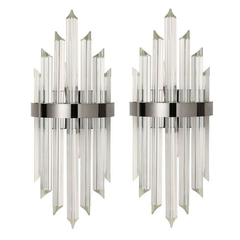 Modern Glass Rod Wall Sconces Titanium Black Finish Set of 2