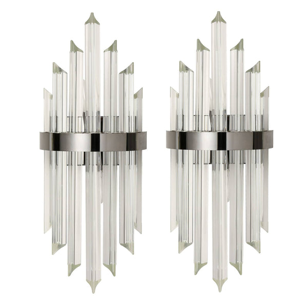 Modern Glass Rod Wall Sconces Titanium Black Finish Set of 2