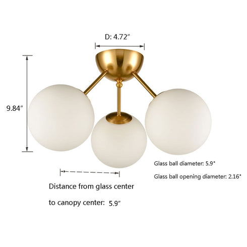 Classic Mid Century Modern Globe Ceiling Light Sputnik Chandeliers 3- Light
