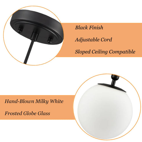 Modern Globe Pendant Lighting for Kitchen Island Black 8 Inch