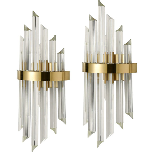 Modern Gold Brass Glass Crystal Wall Sconce, Set of 2