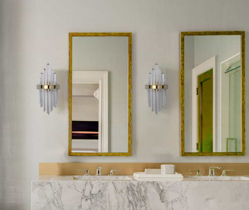 Modern Gold Brass Glass Crystal Wall Sconce, Set of 2